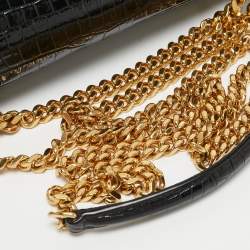Saint Laurent Black Croc Embossed Leather Medium Sunset Shoulder Bag