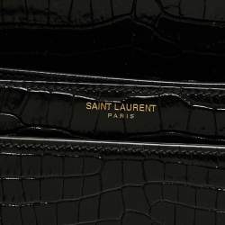 Saint Laurent Black Croc Embossed Leather Medium Sunset Shoulder Bag