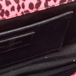 Saint Laurent Neon Pink Leopard Print Leather Monogram Cassandre Clutch