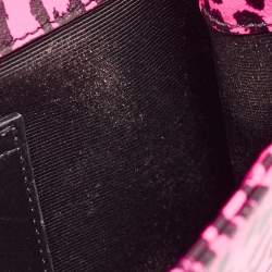 Saint Laurent Neon Pink Leopard Print Leather Monogram Cassandre Clutch