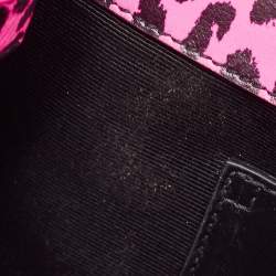Saint Laurent Neon Pink Leopard Print Leather Monogram Cassandre Clutch