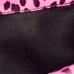 Saint Laurent Neon Pink Leopard Print Leather Monogram Cassandre Clutch
