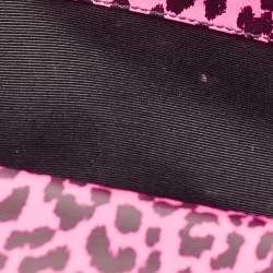 Saint Laurent Neon Pink Leopard Print Leather Monogram Cassandre Clutch