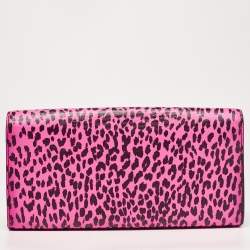 Saint Laurent Neon Pink Leopard Print Leather Monogram Cassandre Clutch