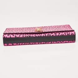 Saint Laurent Neon Pink Leopard Print Leather Monogram Cassandre Clutch