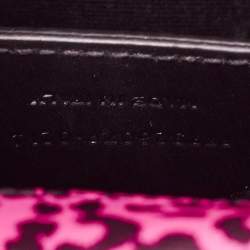 Saint Laurent Neon Pink Leopard Print Leather Monogram Cassandre Clutch