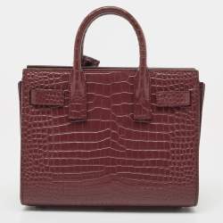 Saint Laurent Burgundy Croc Embossed Leather Nano Classic Sac De Jour Tote