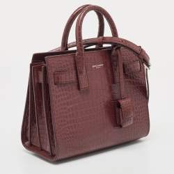 Saint Laurent Burgundy Croc Embossed Leather Nano Classic Sac De Jour Tote