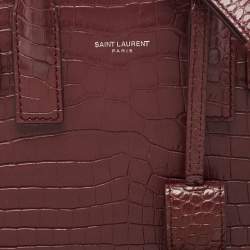 Saint Laurent Burgundy Croc Embossed Leather Nano Classic Sac De Jour Tote