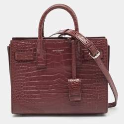 Saint Laurent Burgundy Croc Embossed Leather Nano Classic Sac De Jour Tote