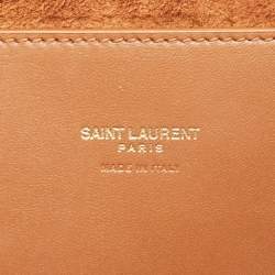 Pre Owned Saint Laurent Black Croc Embossed Leather and Suede Reversible Kate Bag