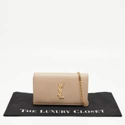 Pre Owned Saint Laurent Beige Leather Kate Chain Clutch