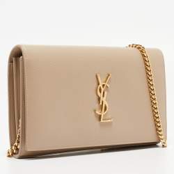Pre Owned Saint Laurent Beige Leather Kate Chain Clutch
