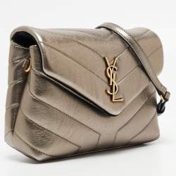 Pre Owned Saint Laurent Gun Metal Matelassé Leather Toy Loulou Crossbody Bag
