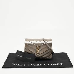 Pre Owned Saint Laurent Gun Metal Matelassé Leather Toy Loulou Crossbody Bag