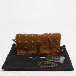 Saint Laurent Brown Suede Studded Kate Baguette Bag