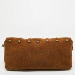 Saint Laurent Brown Suede Studded Kate Baguette Bag