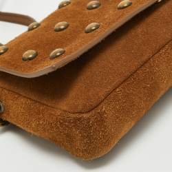 Saint Laurent Brown Suede Studded Kate Baguette Bag
