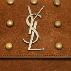 Saint Laurent Brown Suede Studded Kate Baguette Bag