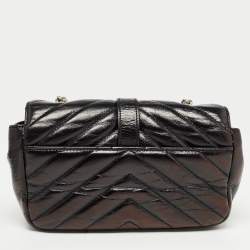 Pre Owned Saint Laurent Black Matelassé Leather Baby Monogram Flap Bag