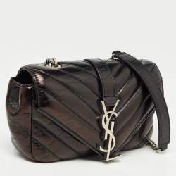 Pre Owned Saint Laurent Black Matelassé Leather Baby Monogram Flap Bag