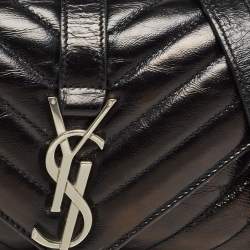 Pre Owned Saint Laurent Black Matelassé Leather Baby Monogram Flap Bag