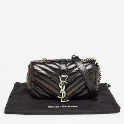 Pre Owned Saint Laurent Black Matelassé Leather Baby Monogram Flap Bag