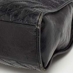 Pre Owned Saint Laurent Black Crinkled Leather Large Niko Shopper Tote