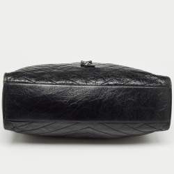 Pre Owned Saint Laurent Black Crinkled Leather Large Niko Shopper Tote