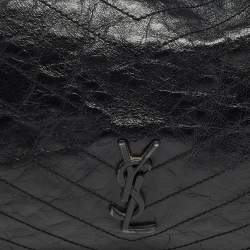 Pre Owned Saint Laurent Black Crinkled Leather Large Niko Shopper Tote