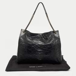 Pre Owned Saint Laurent Black Crinkled Leather Large Niko Shopper Tote