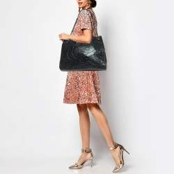 Pre Owned Saint Laurent Black Crinkled Leather Large Niko Shopper Tote