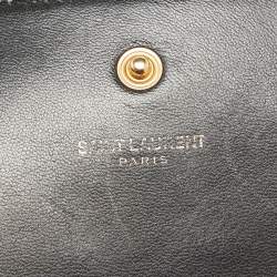 Pre Owned Saint Laurent Gold/Black Star Print Canvas and Canvas Monogram Wallet on Chain