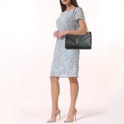 Saint Laurent Black Matelassé Leather Large Monogram Envelope Shoulder Bag