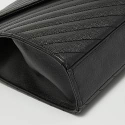 Saint Laurent Black Matelassé Leather Large Monogram Envelope Shoulder Bag