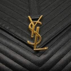 Saint Laurent Black Matelassé Leather Large Monogram Envelope Shoulder Bag