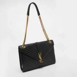 Saint Laurent Black Matelassé Leather Large Monogram Envelope Shoulder Bag