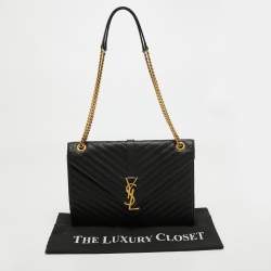 Saint Laurent Black Matelassé Leather Large Monogram Envelope Shoulder Bag