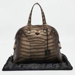 Yves Saint Laurent Brown/Khaki Croc Embossed Nubuck Oversized Muse Bag