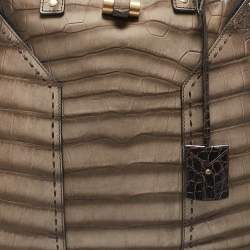 Yves Saint Laurent Brown/Khaki Croc Embossed Nubuck Oversized Muse Bag
