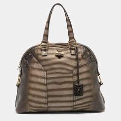 Yves Saint Laurent Brown/Khaki Croc Embossed Nubuck Oversized Muse Bag
