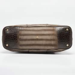 Yves Saint Laurent Brown/Khaki Croc Embossed Nubuck Oversized Muse Bag