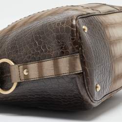 Yves Saint Laurent Brown/Khaki Croc Embossed Nubuck Oversized Muse Bag