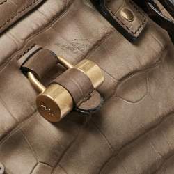 Yves Saint Laurent Brown/Khaki Croc Embossed Nubuck Oversized Muse Bag