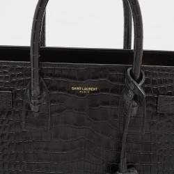 Pre Owned Saint Laurent Black Croc Embossed Leather Baby Classic Sac De Jour Tote
