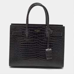 Pre Owned Saint Laurent Black Croc Embossed Leather Baby Classic Sac De Jour Tote