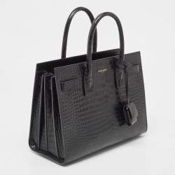 Pre Owned Saint Laurent Black Croc Embossed Leather Baby Classic Sac De Jour Tote