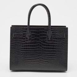 Pre Owned Saint Laurent Black Croc Embossed Leather Baby Classic Sac De Jour Tote
