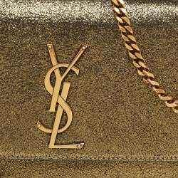 Saint Laurent Gold Crackled Leather New Small Kate Wallet on Chain
