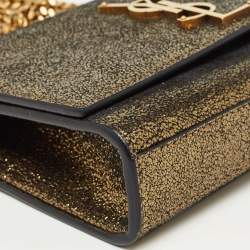 Saint Laurent Gold Crackled Leather New Small Kate Wallet on Chain